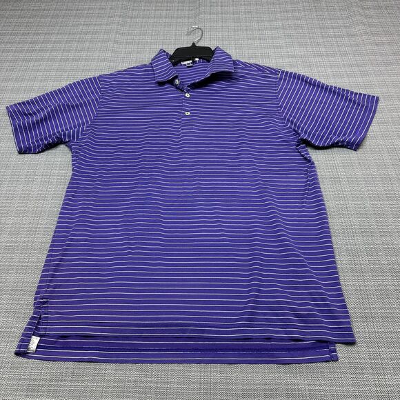 Peter Millar Polo Shirt Men‎ Large Purple Striped Performance Golf Casual - Picture 1 of 7